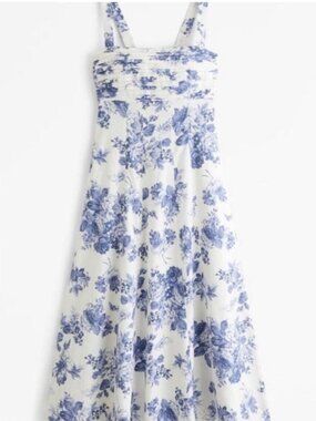 Floral Blue and White Mini Dress with Smocked Bodice